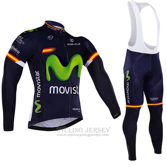 2017 Cycling Jersey Movistar Champion Spain Long Sleeve and Bib Tight